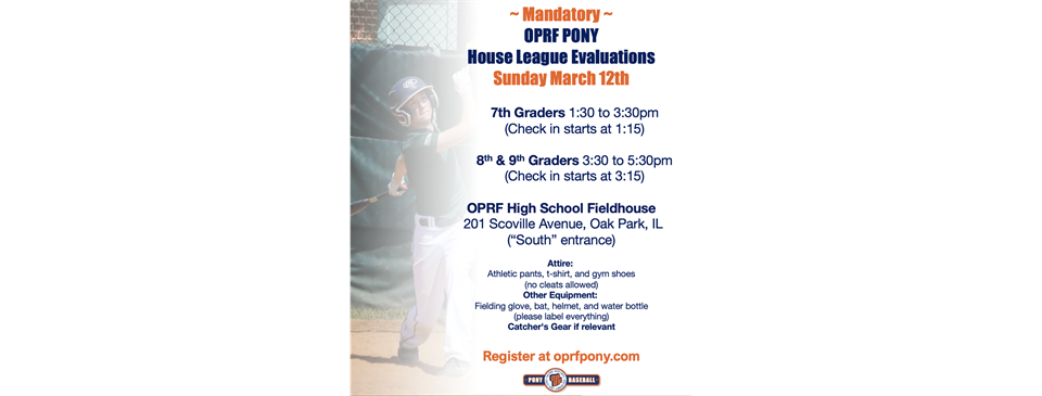 Mandatory PONY Player Evaluations!